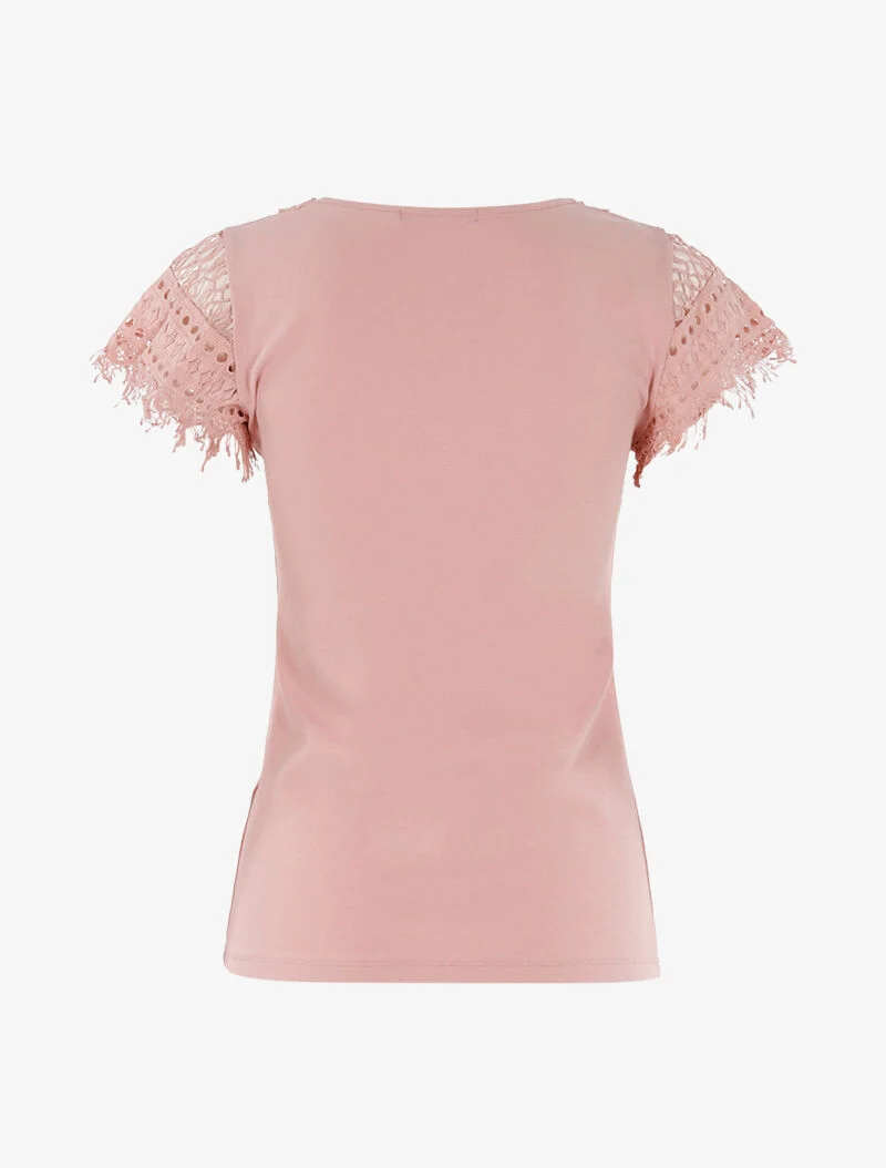 T-shirt à empiècement crochet - rose
