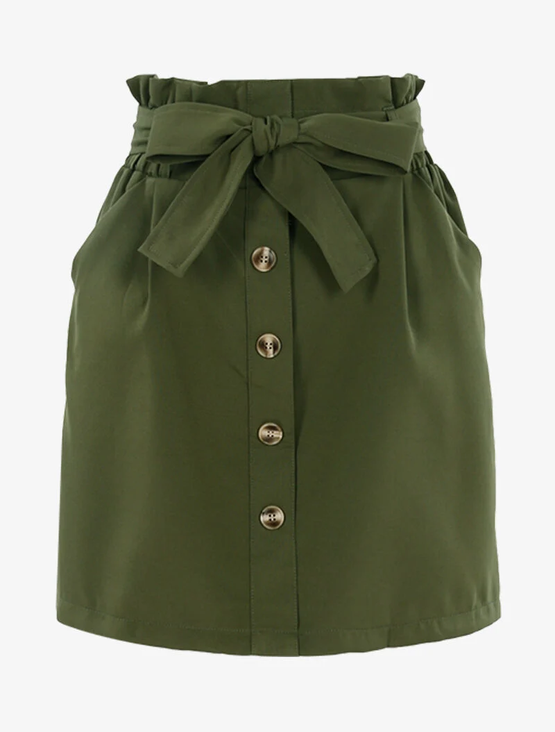 Jupe taille haute à boutonnière - kaki
