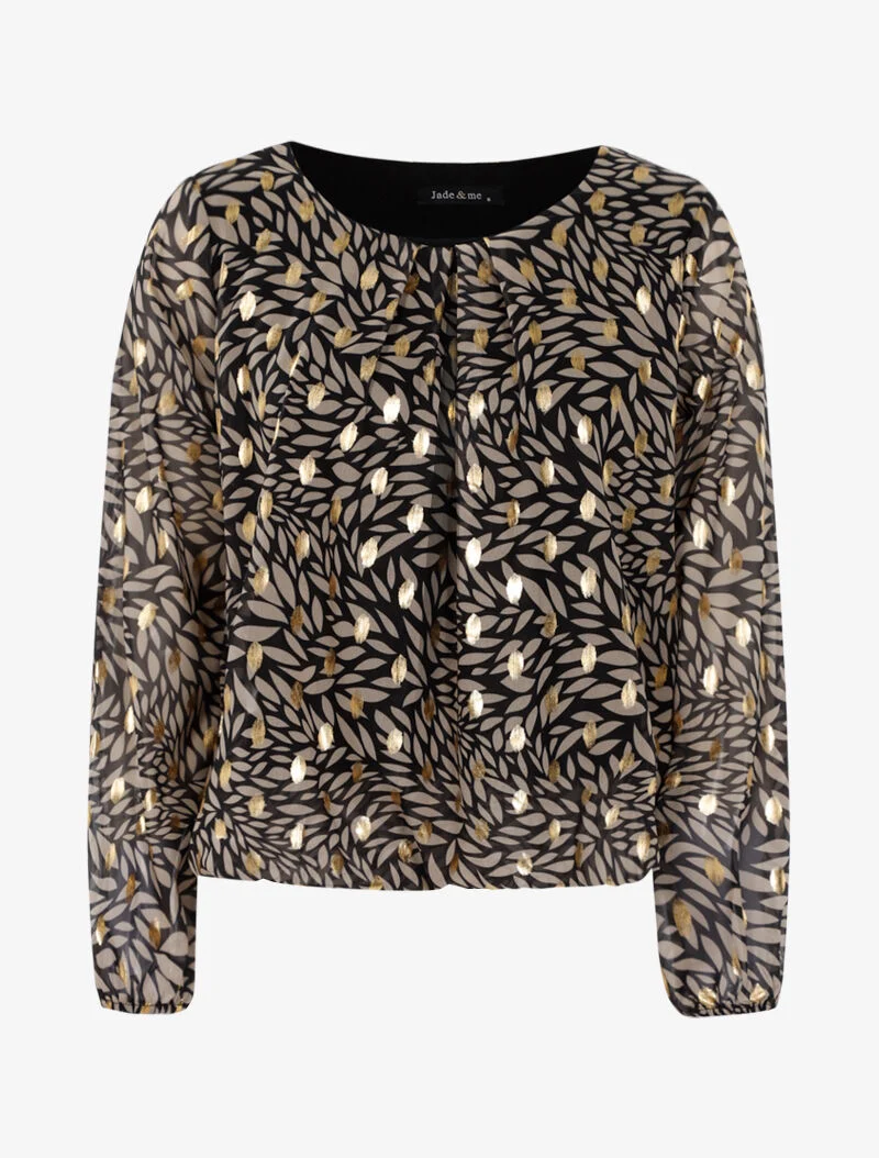 Blouse imprimé feuilles et dorures - noir
