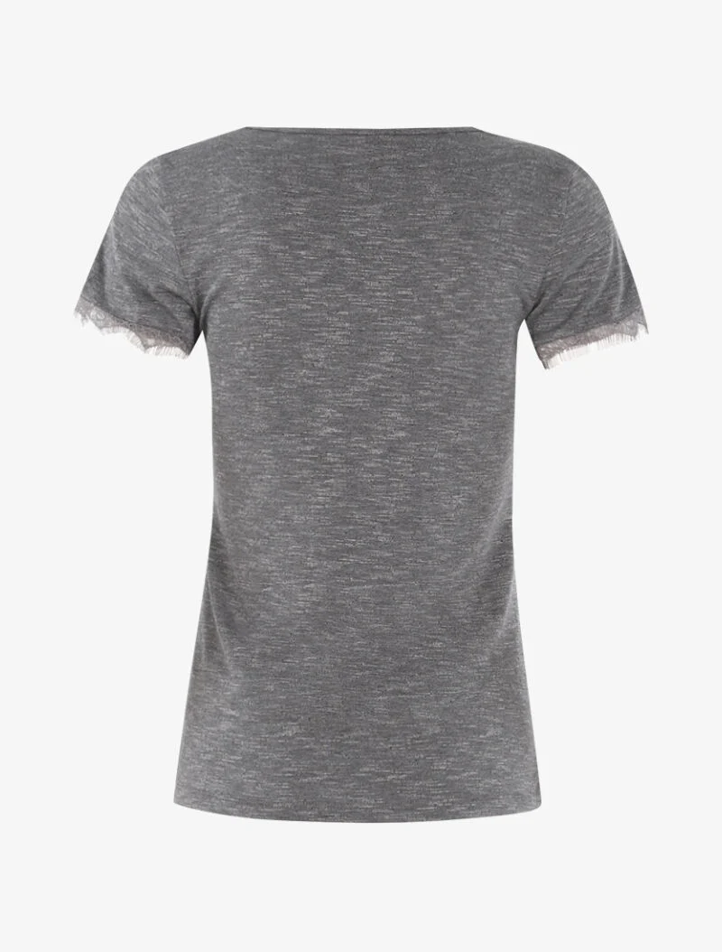 T-shirt chiné à bord dentelle - gris foncé