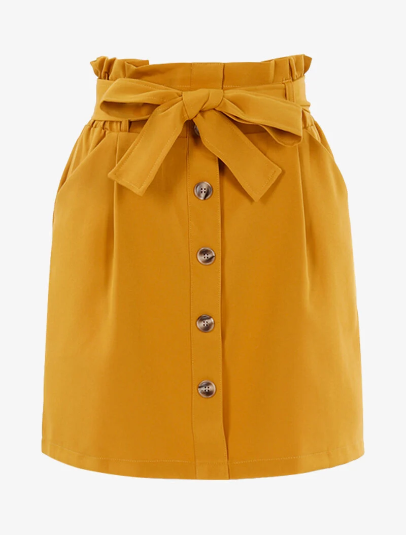 Jupe taille haute à boutonnière - jaune