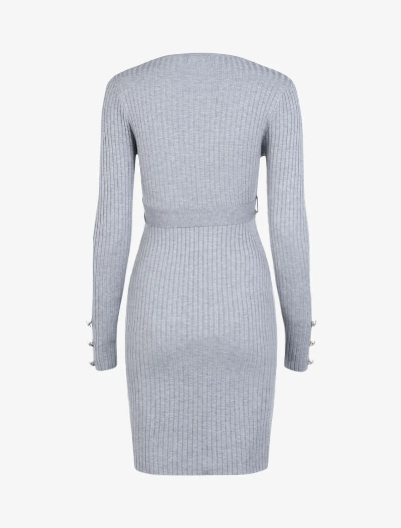 Robe moulante ceinturée - gris clair