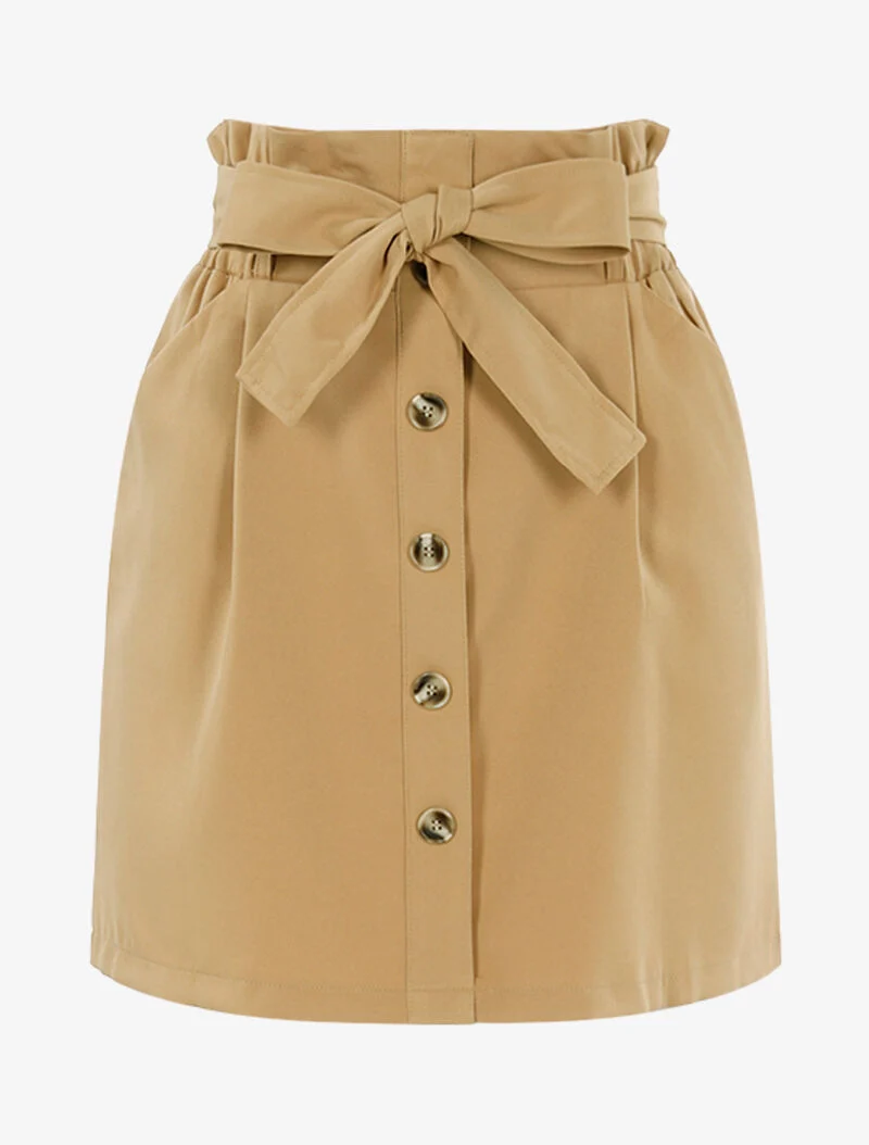 Jupe taille haute à boutonnière - camel
