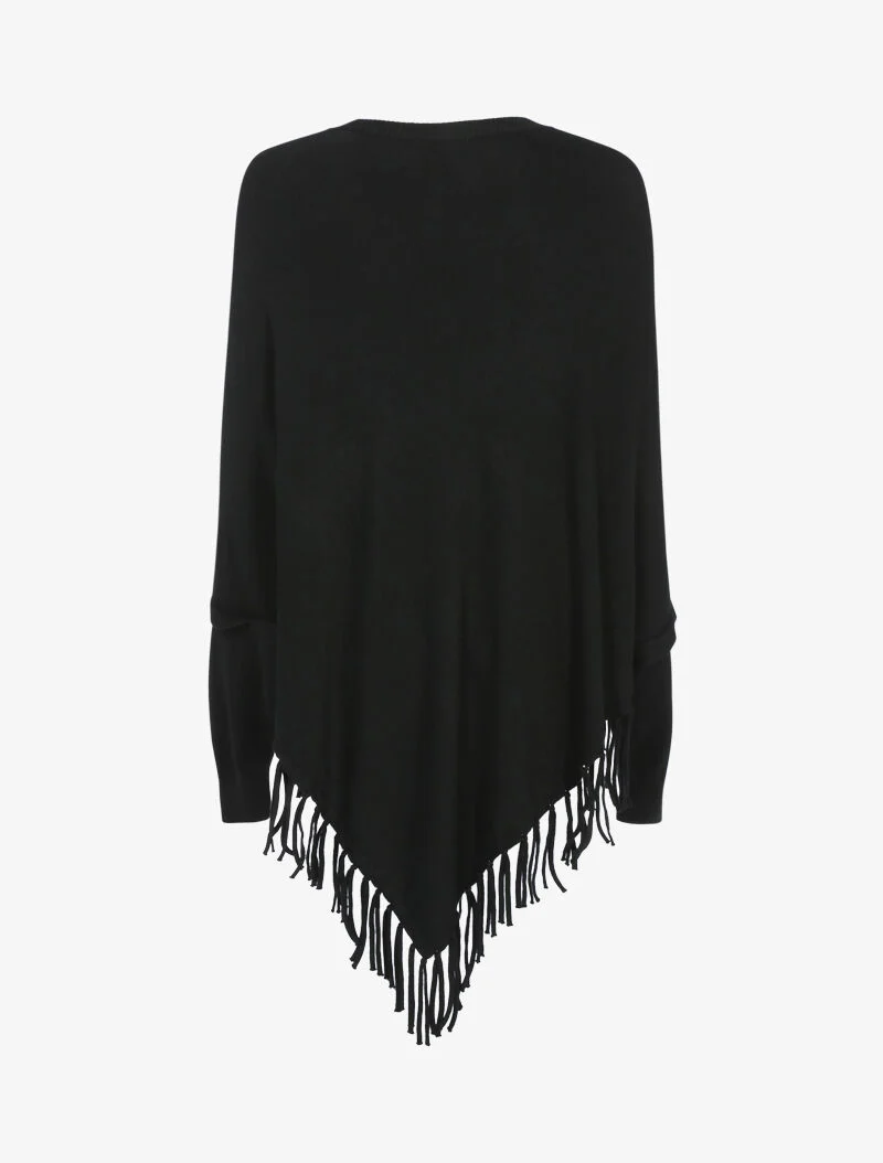Pull poncho à franges - noir