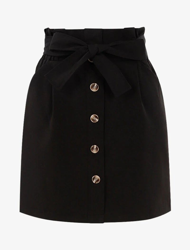 Jupe taille haute à boutonnière - noir