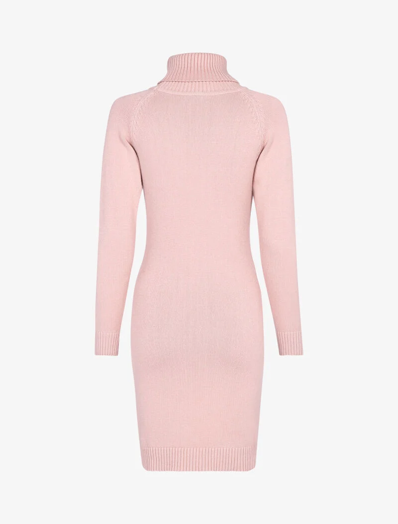 Robe-pull col roulé et maille torsadée - rose