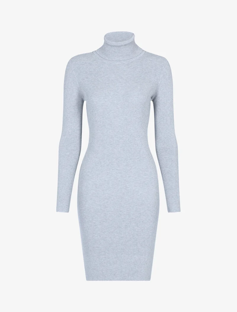 Robe-pull côtelée à col roulé - gris