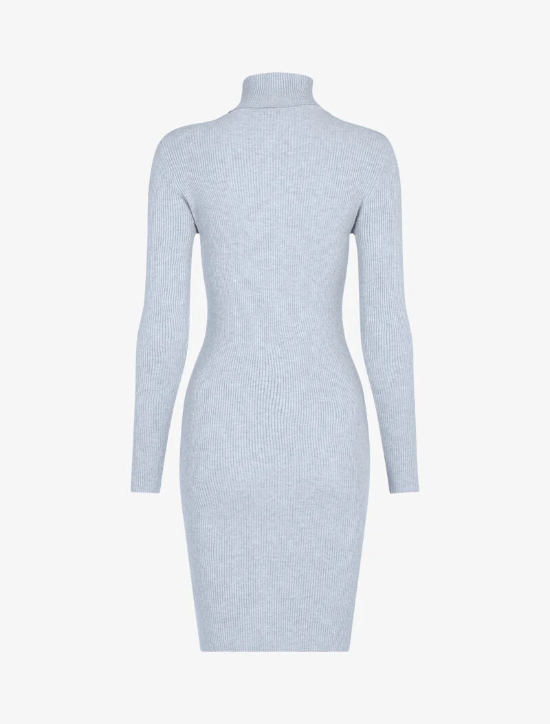 Robe-pull côtelée à col roulé - gris