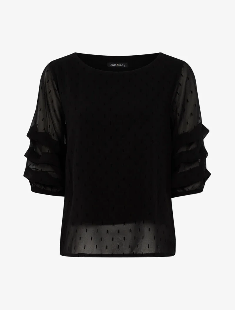 Blouse en voile fin à points graphiques - noir