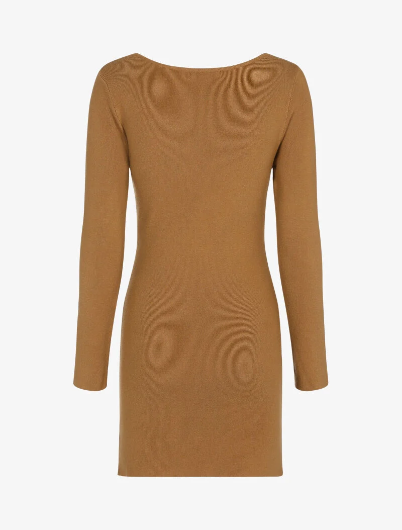 Robe pull à zip strassé et dentelle - camel