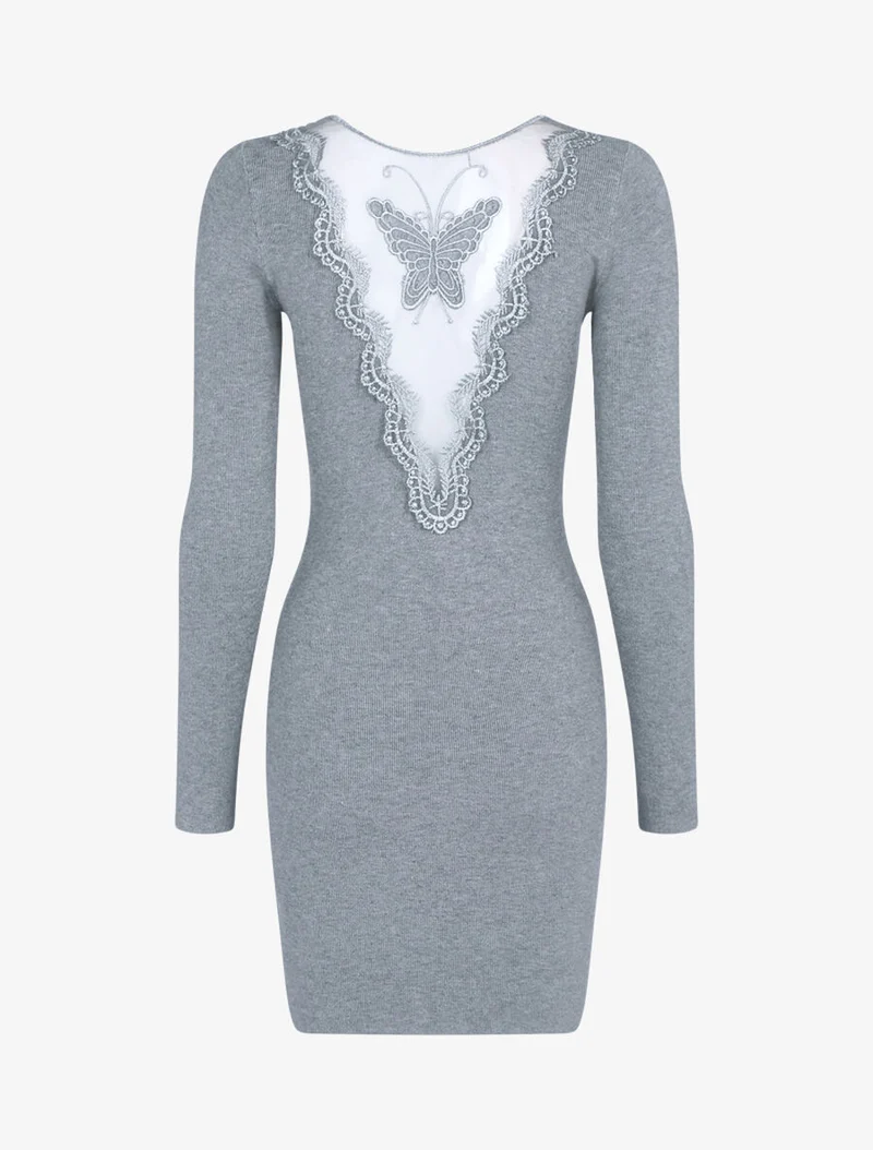 Robe pull à détail papillon - Gris clair