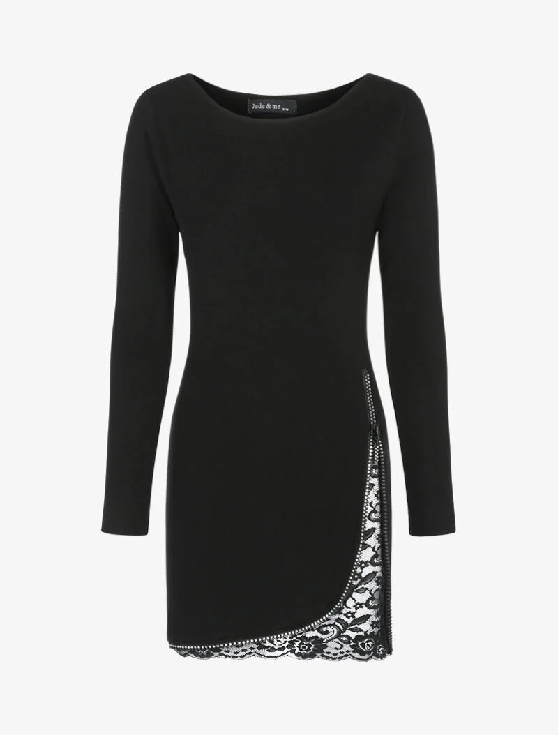 Robe pull à zip strassé et dentelle - noir