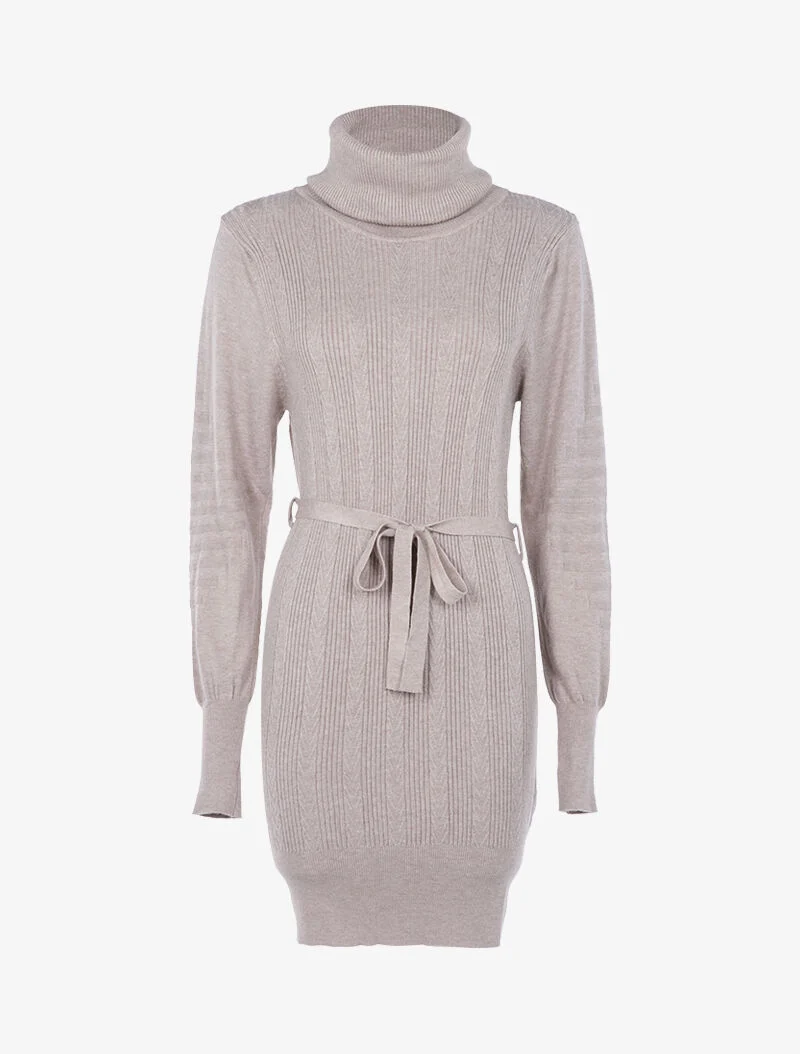 Robe-pull à détails tressés et côtelés - beige