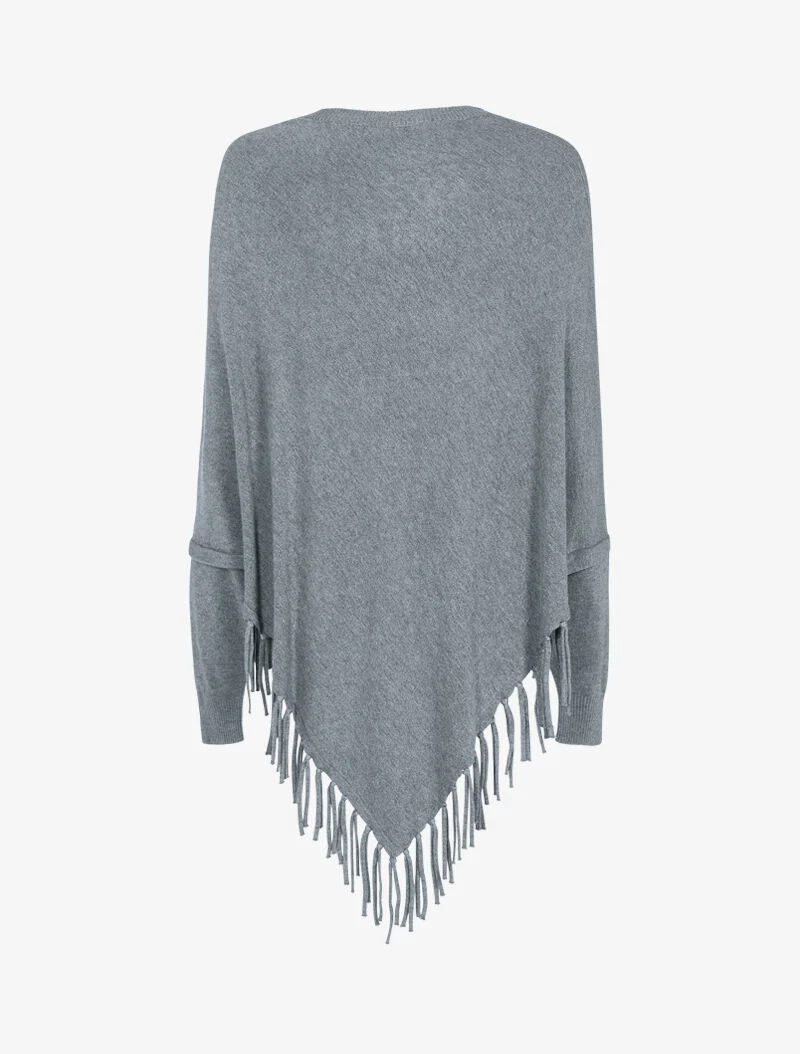 Pull poncho à franges - gris foncé