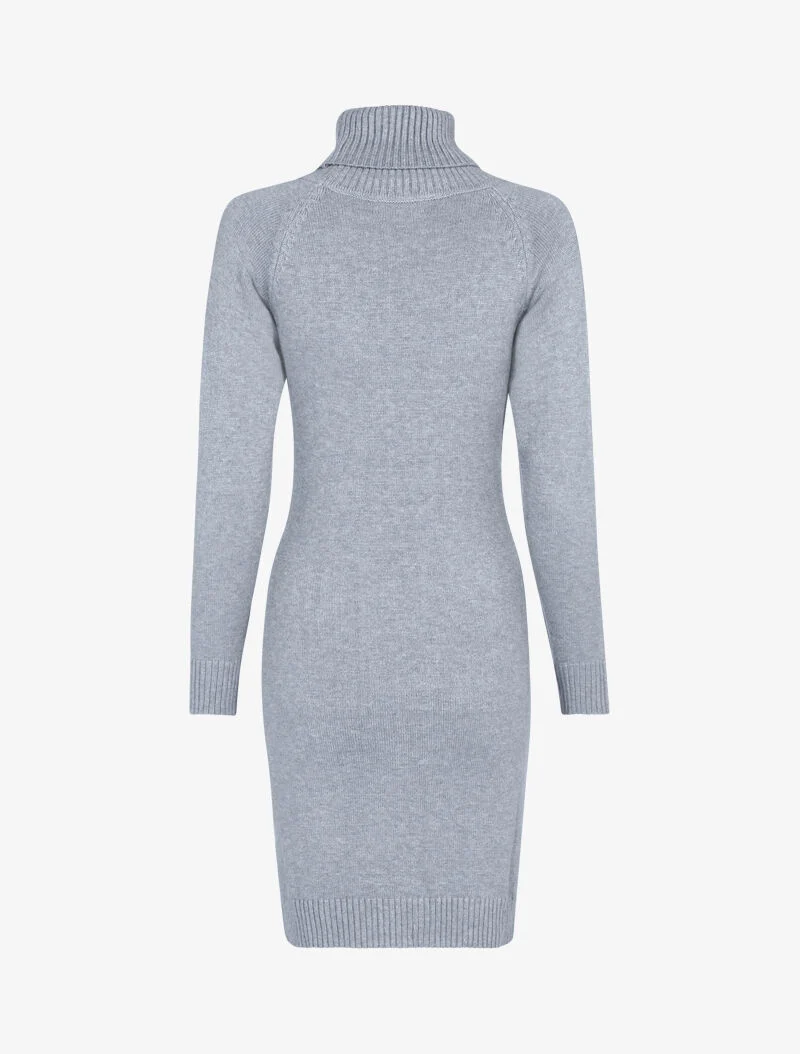 Robe-pull col roulé et maille torsadée - gris