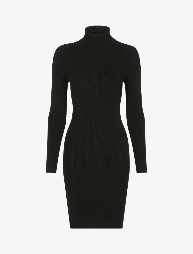 Robe-pull côtelée à col roulé - noir