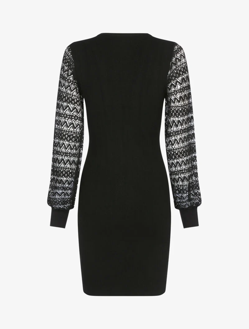 Robe-pull à manches en dentelle - noir