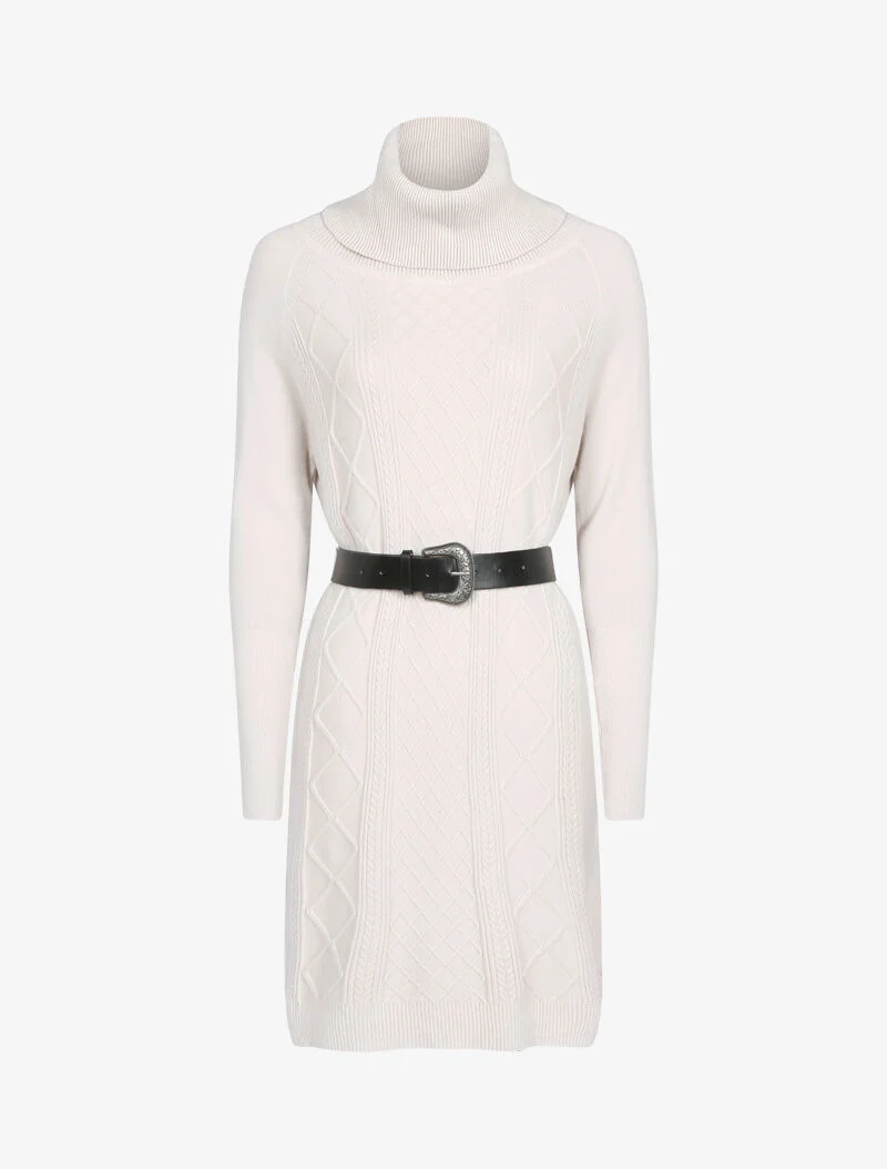 Robe pull à manches bishop et détails géométriques - beige