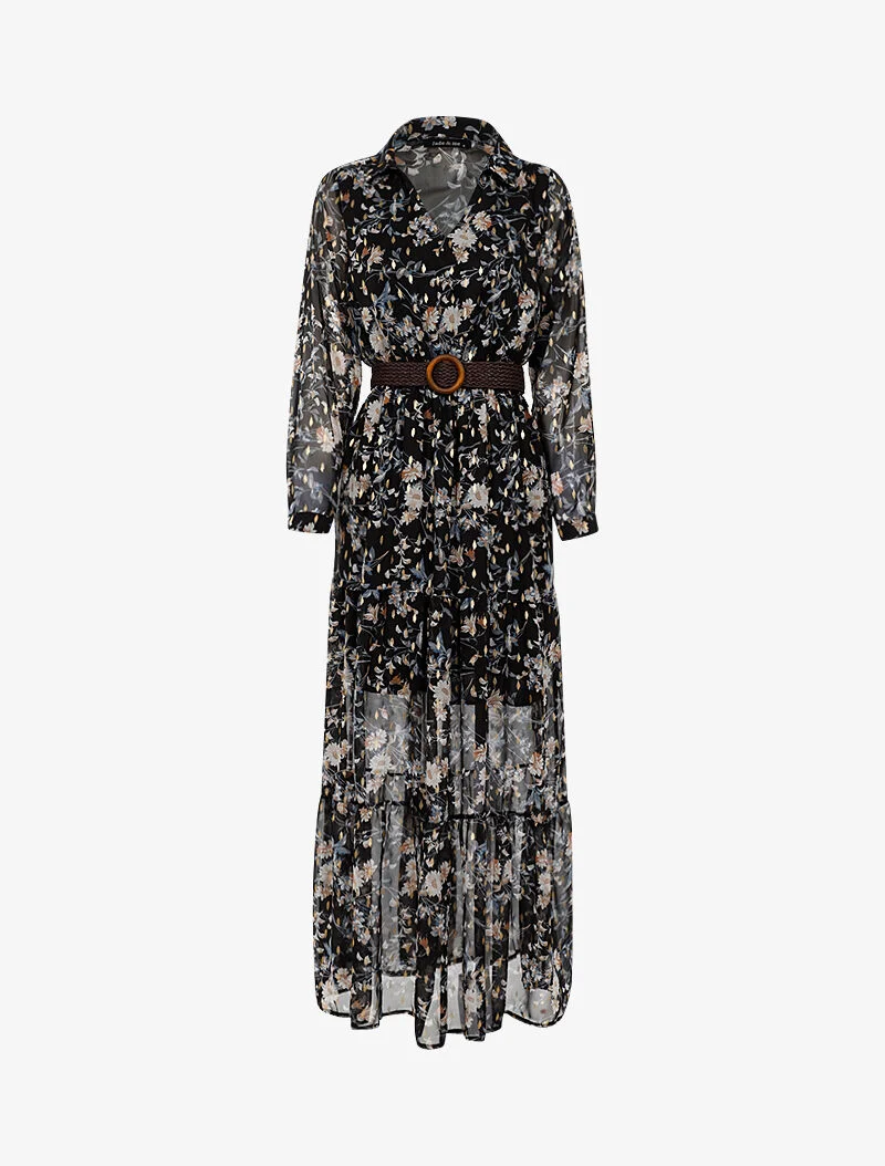 Robe bohème imprimé fleurs blanches - noir