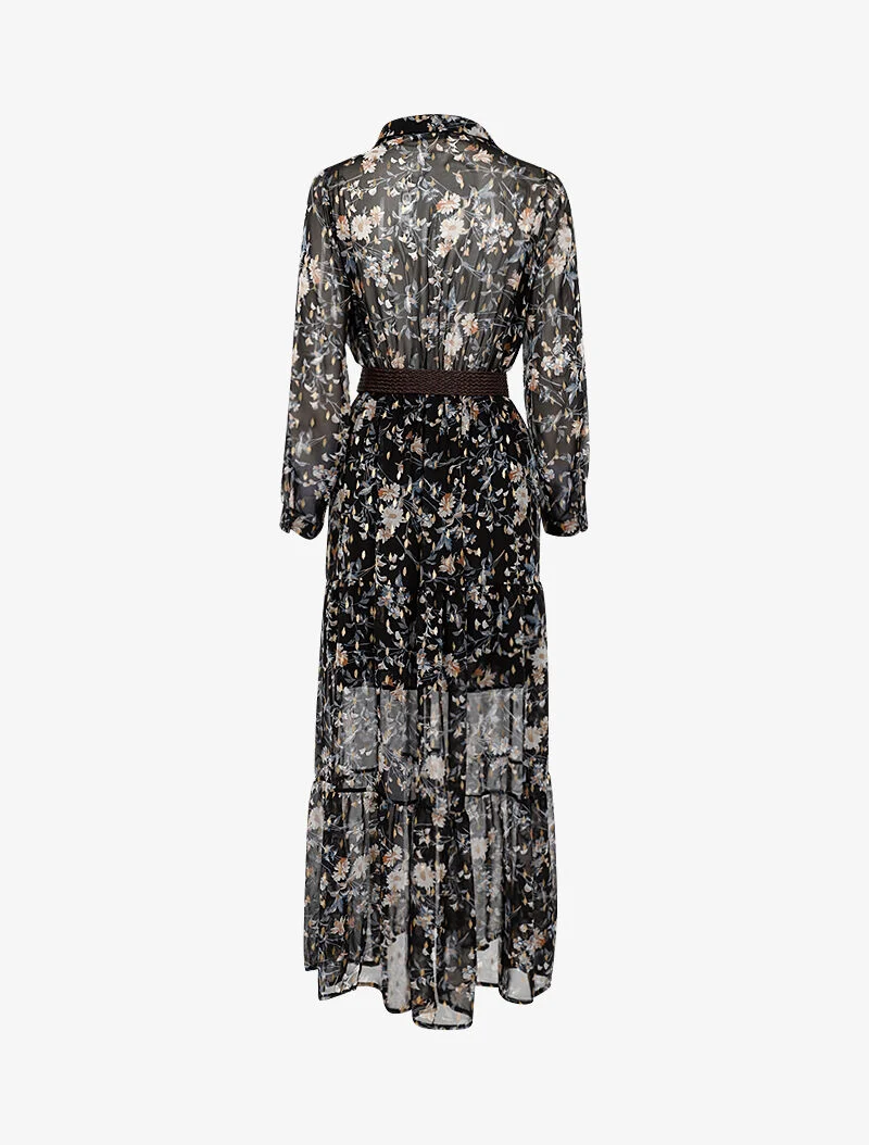 Robe bohème imprimé fleurs blanches - noir