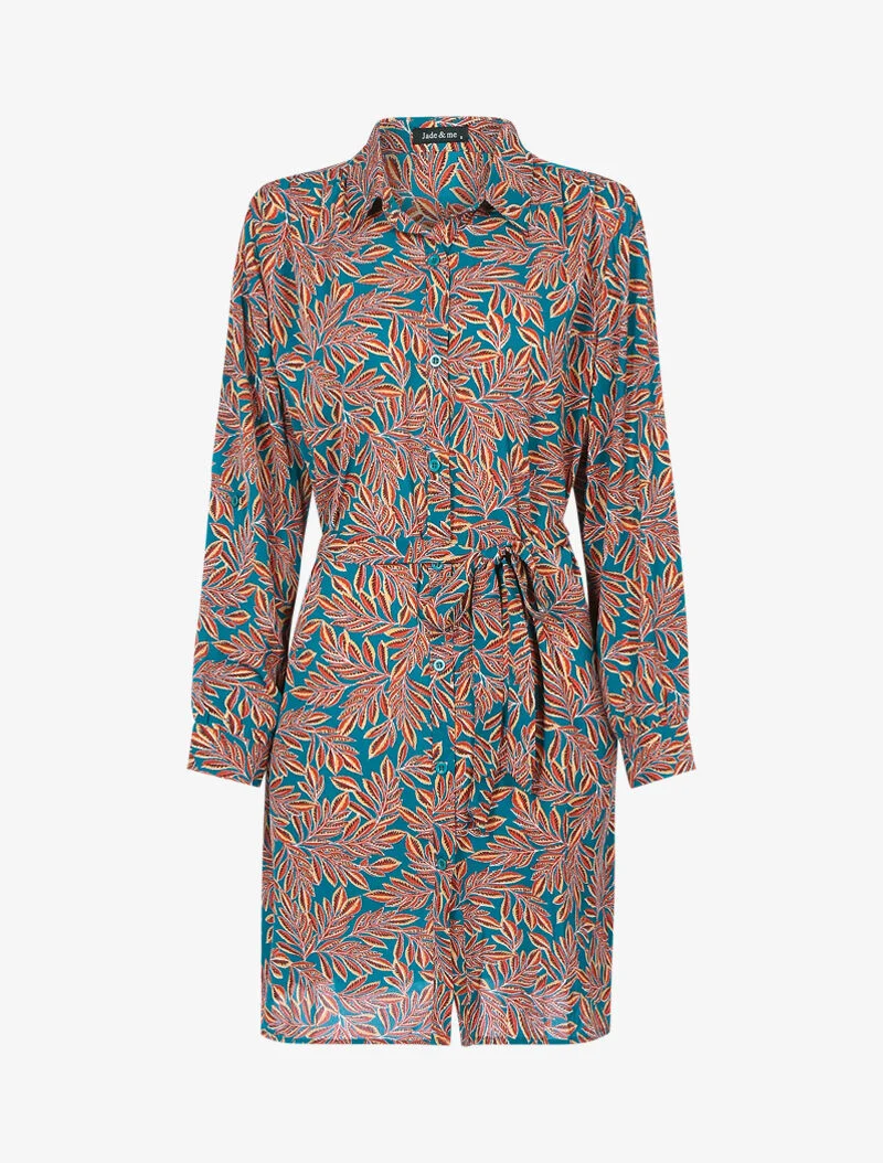 Robe chemise à imprimé feuillages - turquoise