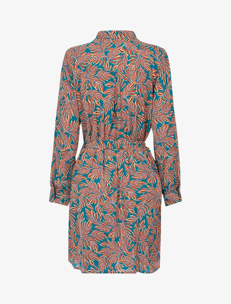 Robe chemise à imprimé feuillages - turquoise