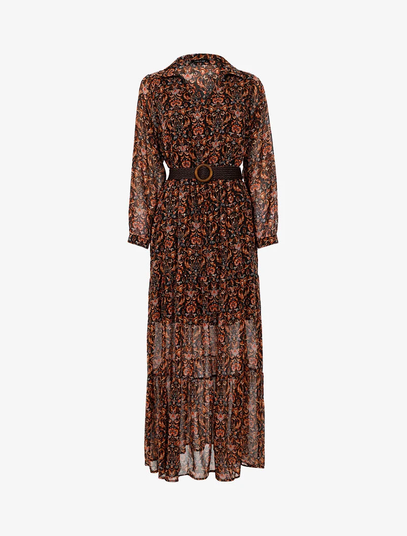 Robe longue légère à basque imprimé baroque - noir