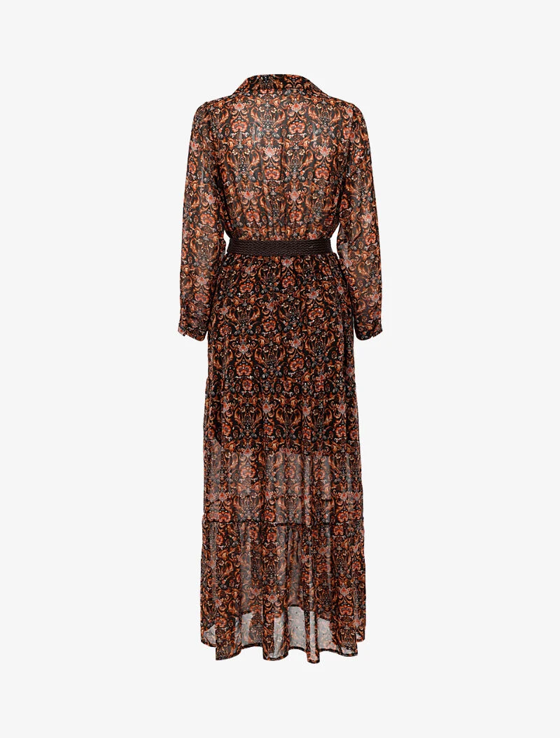 Robe longue légère à basque imprimé baroque - noir