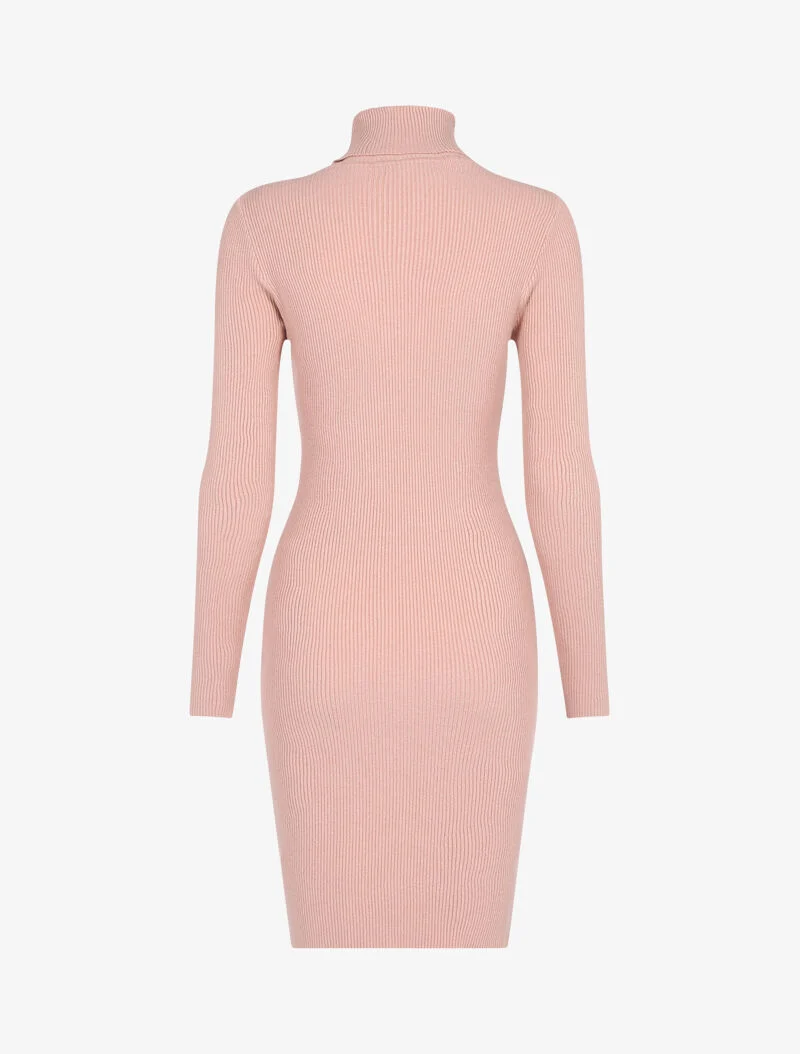 Robe-pull côtelée à col roulé - rose