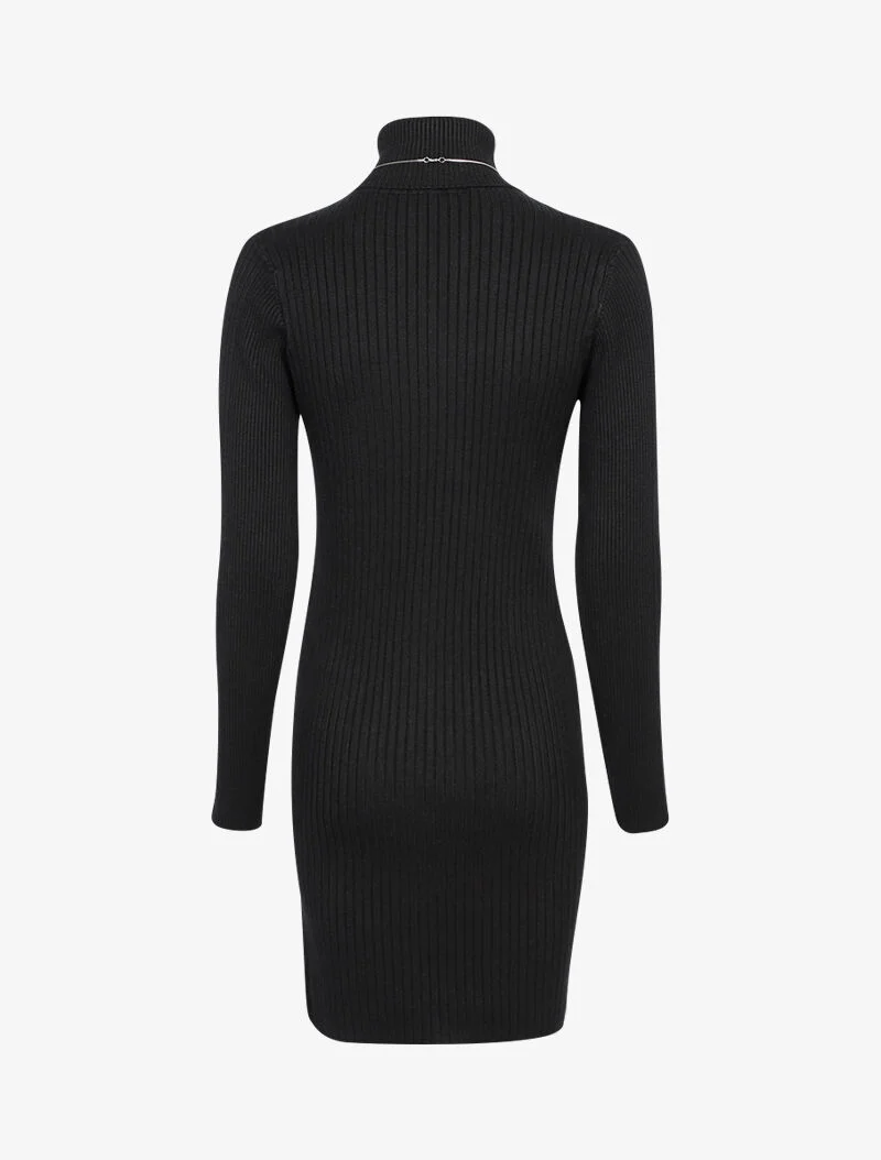 Robe-pull côtelée à bord fendu - noir