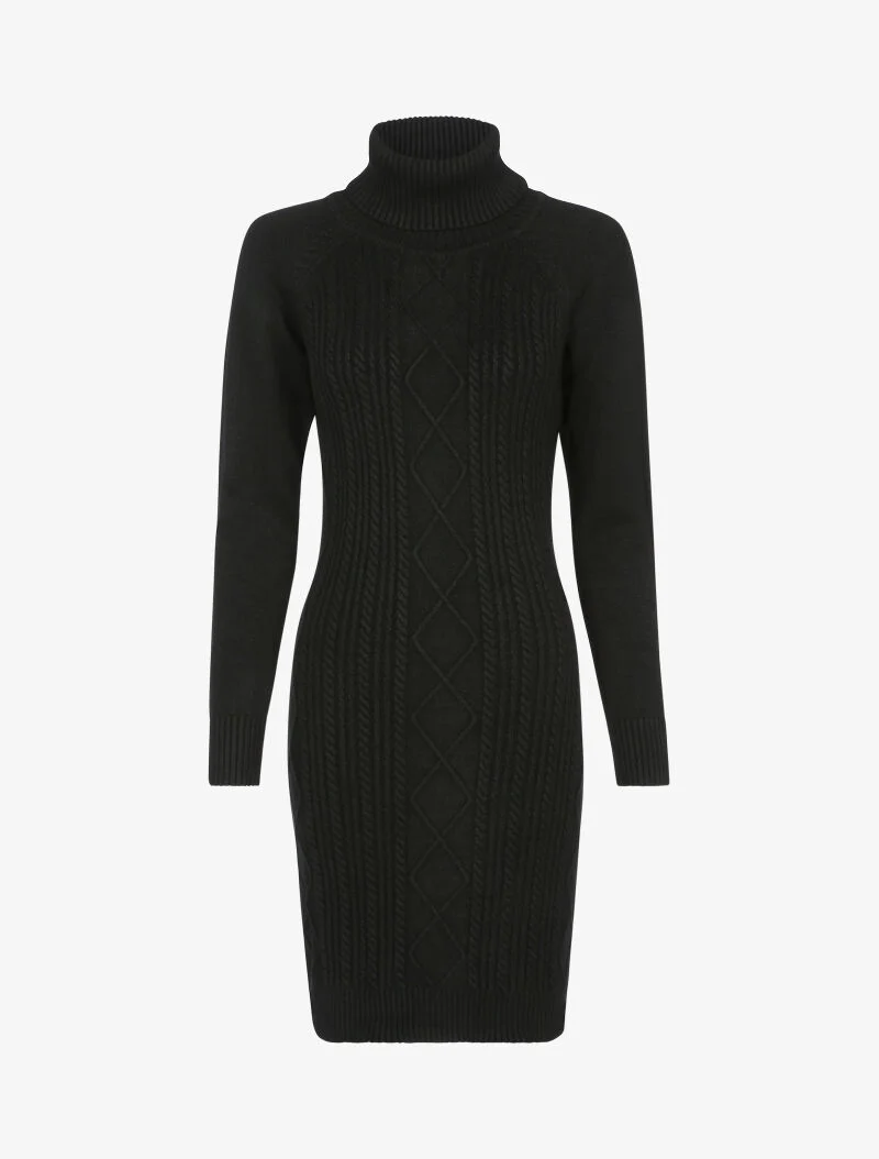 Robe-pull col roulé et maille torsadée - noir