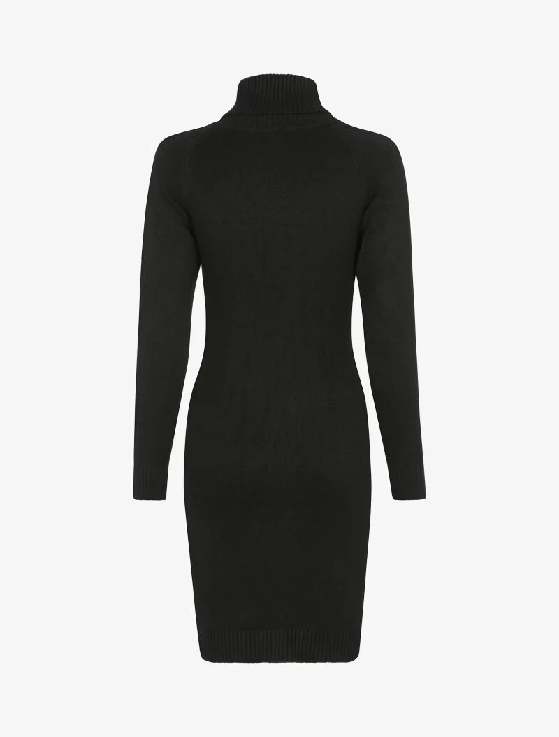 Robe-pull col roulé et maille torsadée - noir
