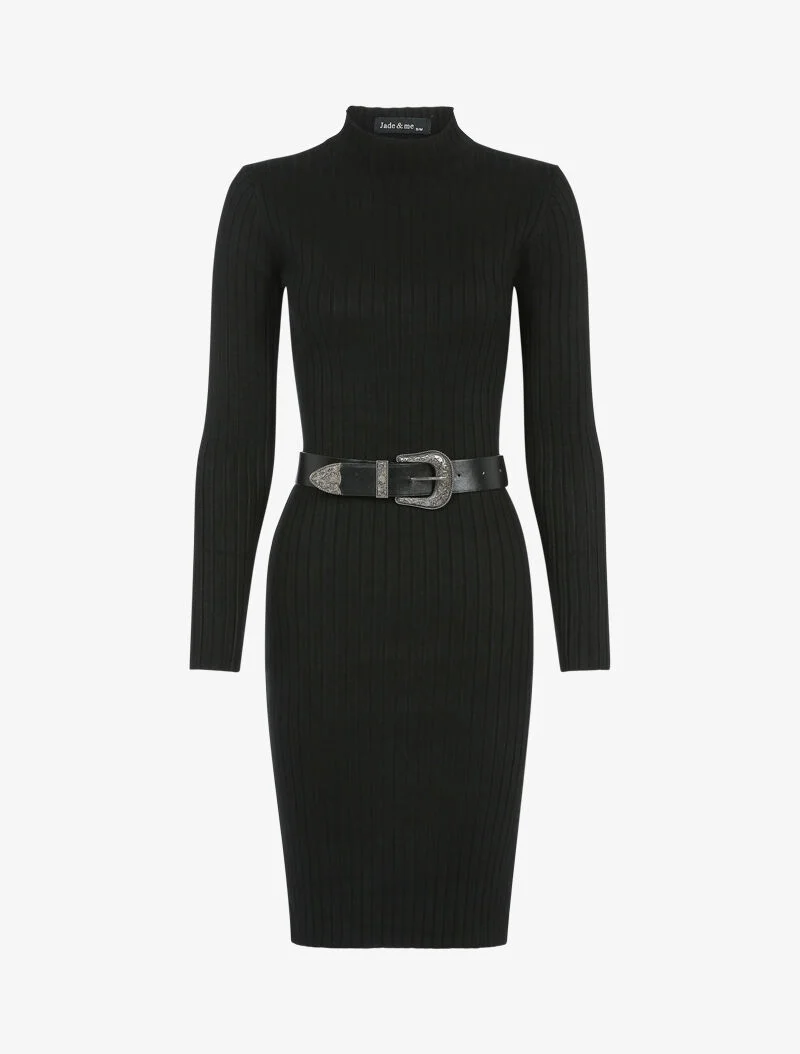 Robe-pull côtelée à col montant - noir