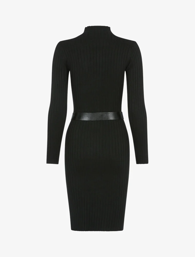 Robe-pull côtelée à col montant - noir