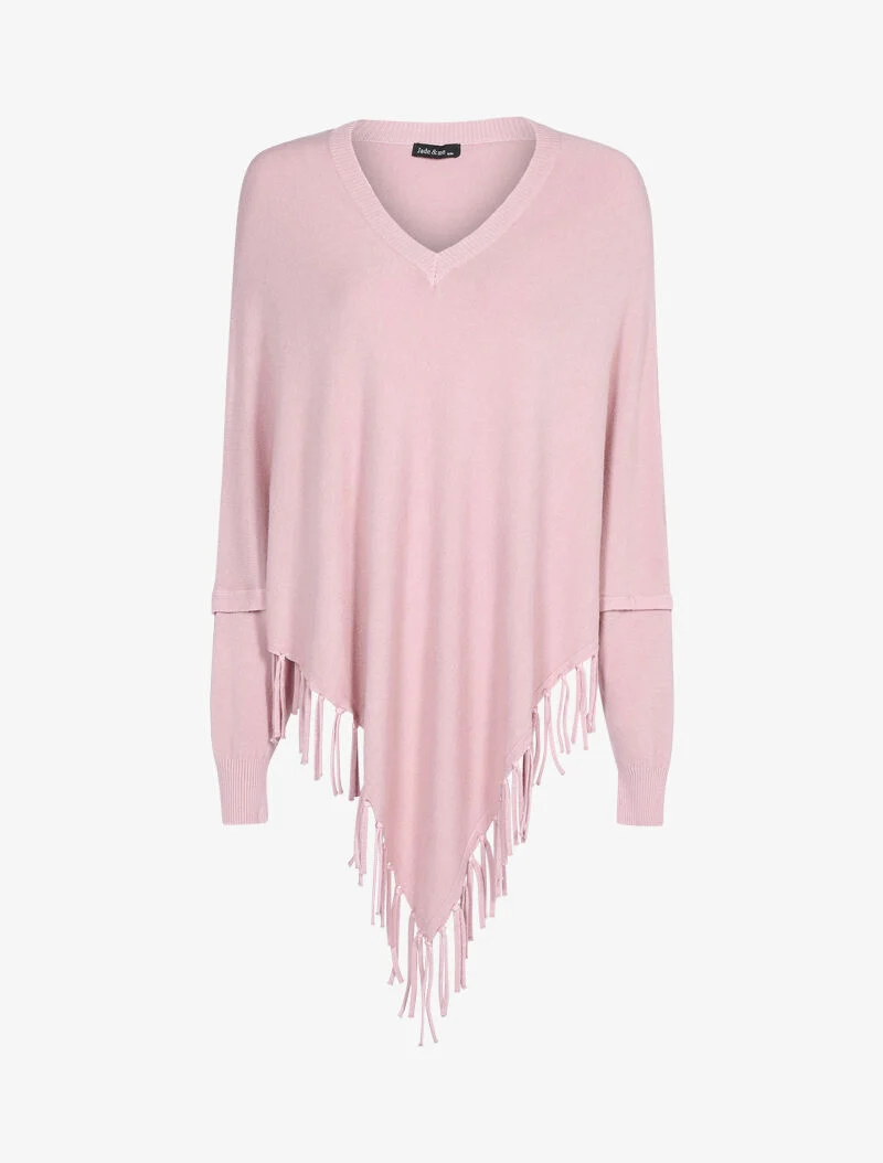 Pull poncho à franges - rose
