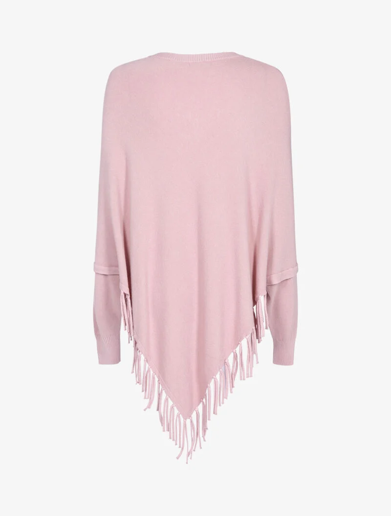 Pull poncho à franges - rose