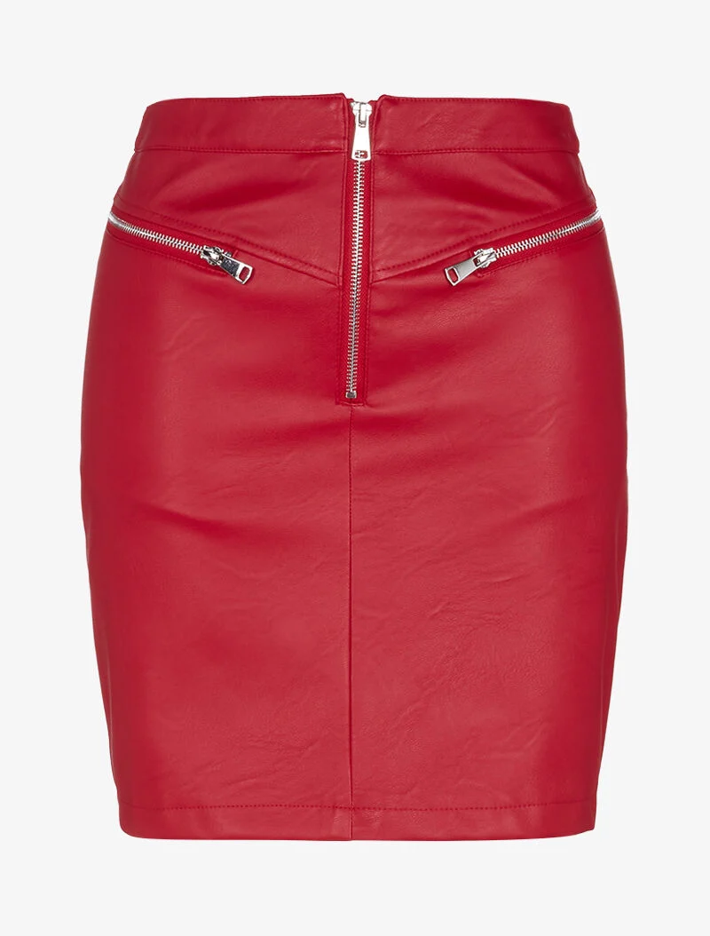 Jupe en simili à poches hautes zippées - rouge
