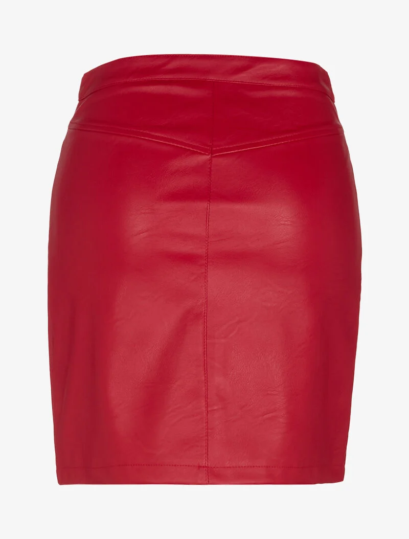 Jupe en simili à poches hautes zippées - rouge