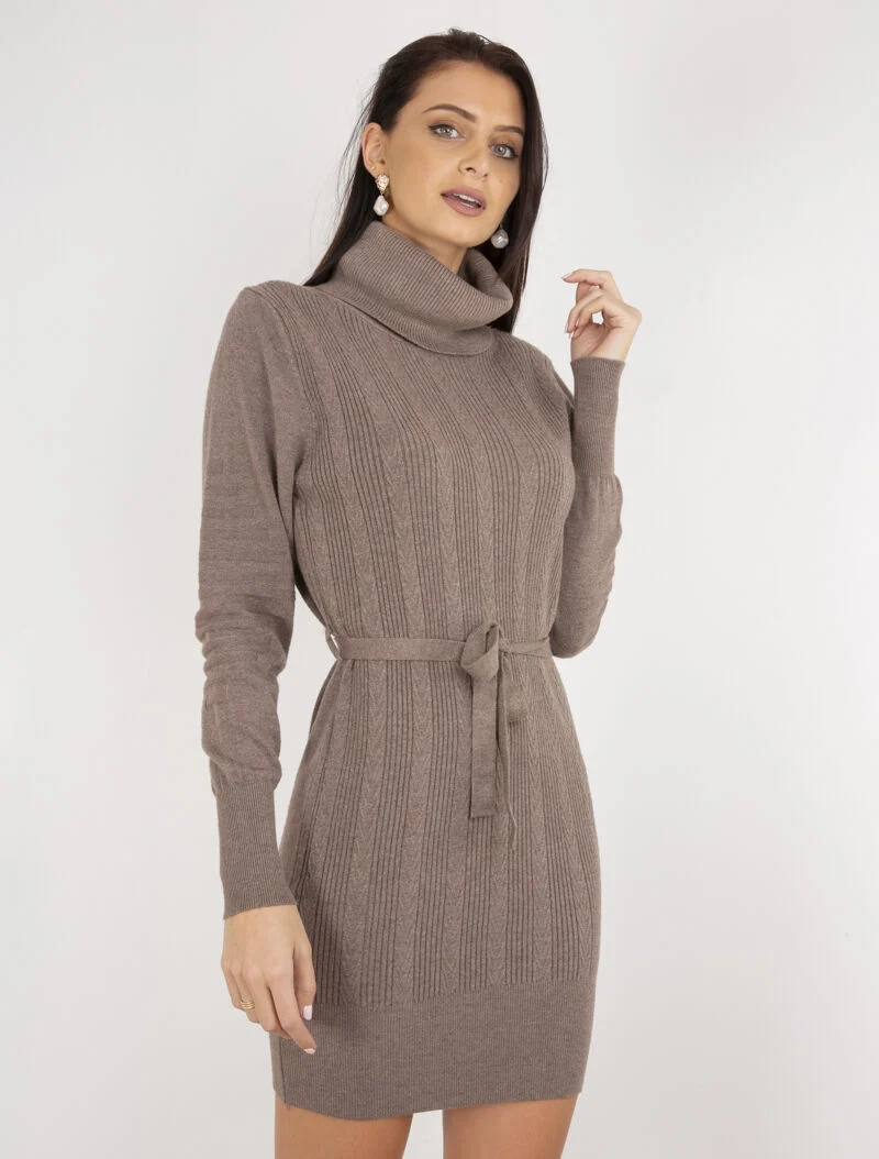 Robe-pull à détails tressés et côtelés - marron