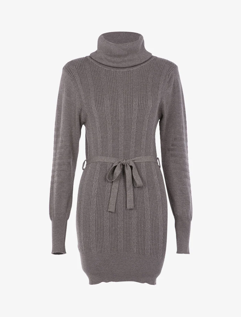Robe-pull à détails tressés et côtelés - marron