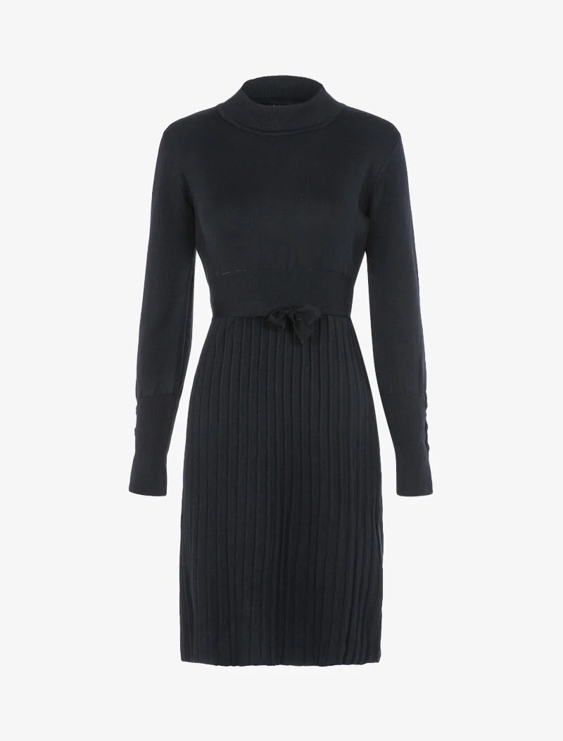 Robe gaufrée à manches bishop - noir