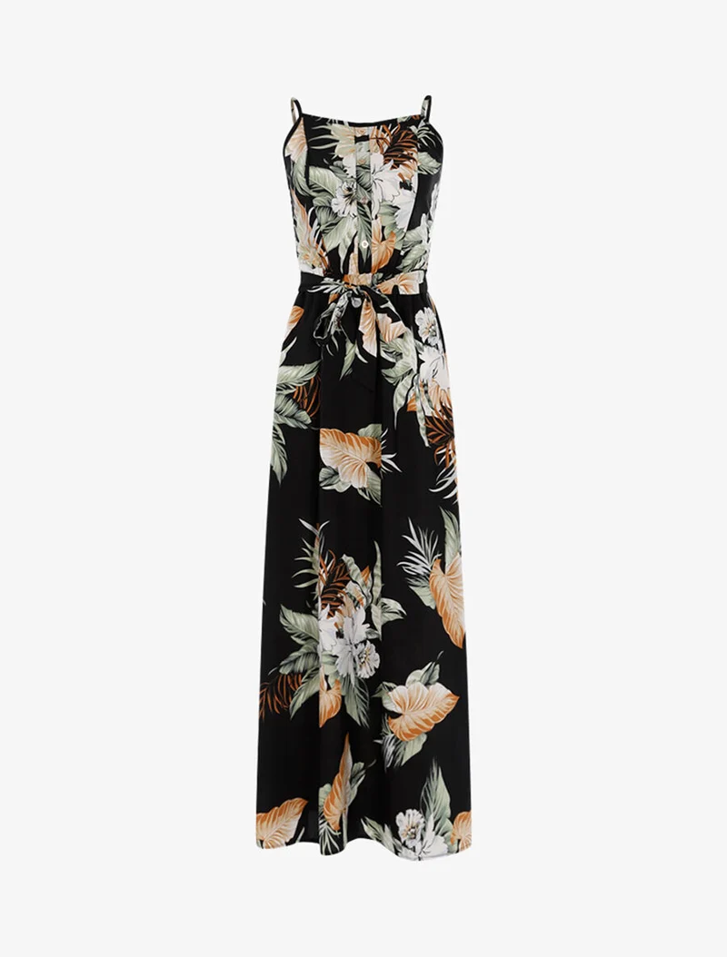 Robe longue à imprimé tropical - noir
