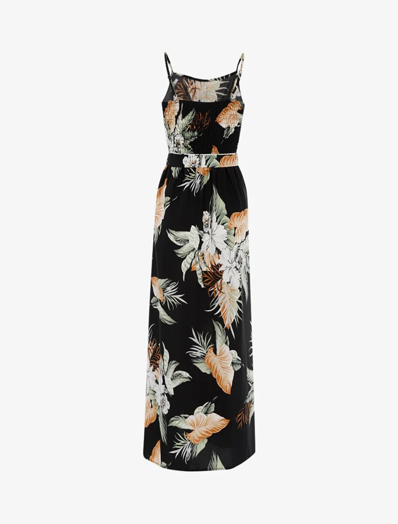 Robe longue à imprimé tropical - noir