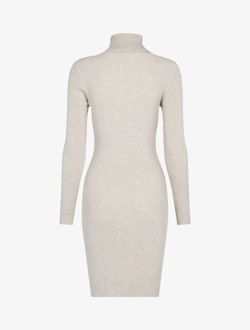 Robe-pull côtelée à col roulé - taupe