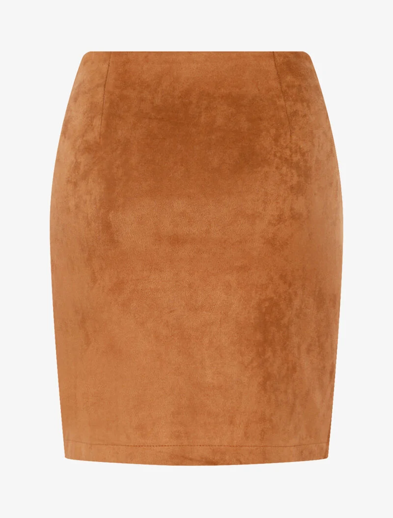 Jupe en suédine style portefeuille drapé - camel