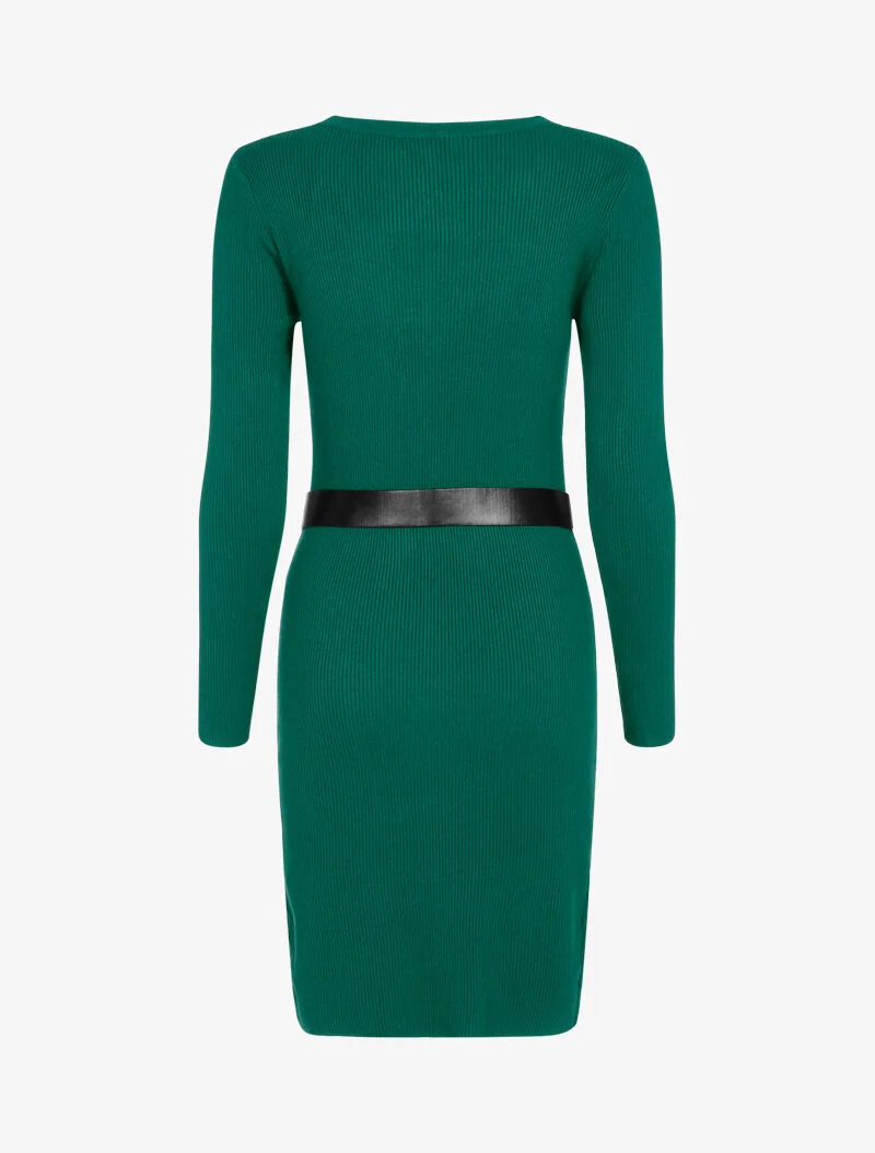 Robe pull côtelée à détails géométriques - vert