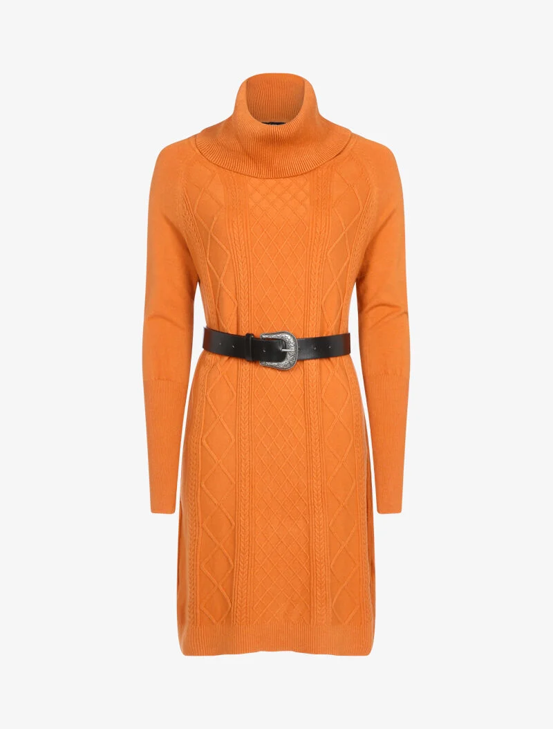 Robe pull à manches bishop et détails géométriques - rouille