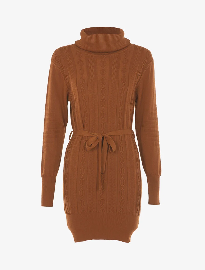 Robe-pull à détails tressés et relief - ocre