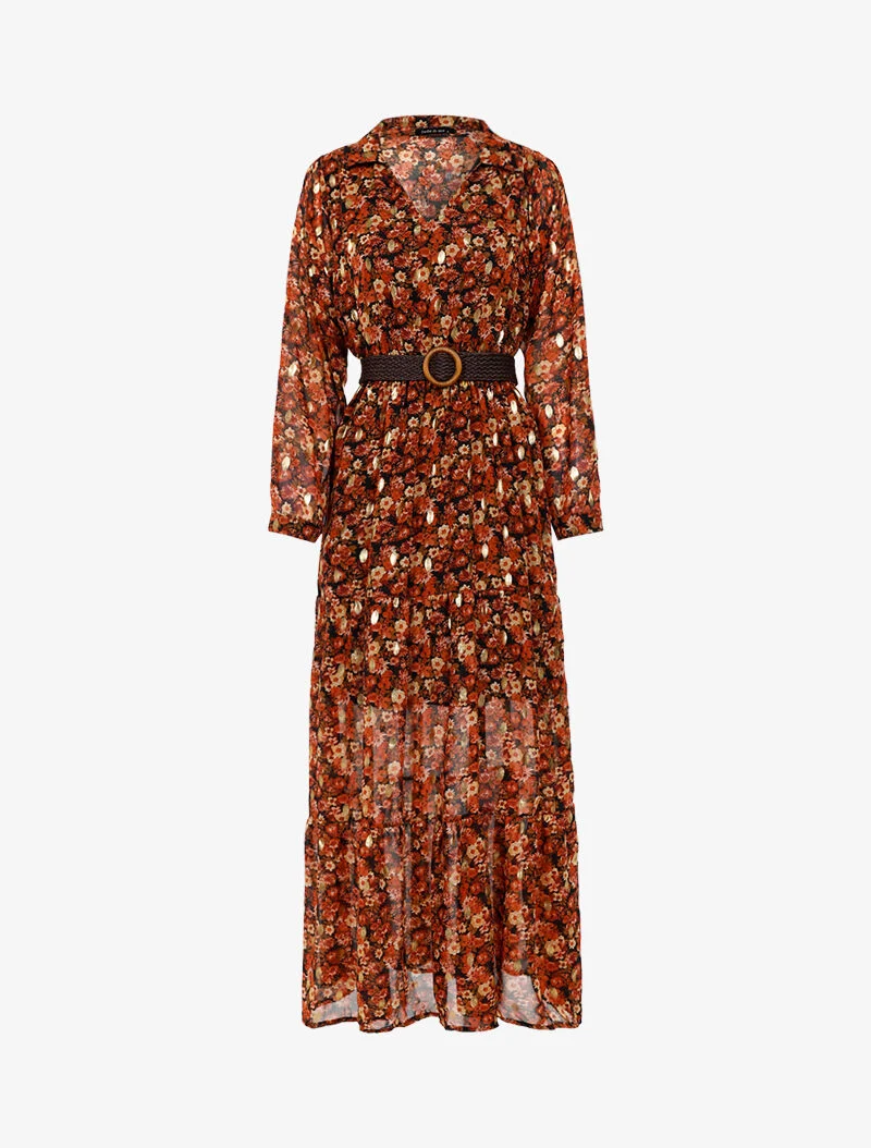 Robe bohème imprimé fleurs des champs - ocre
