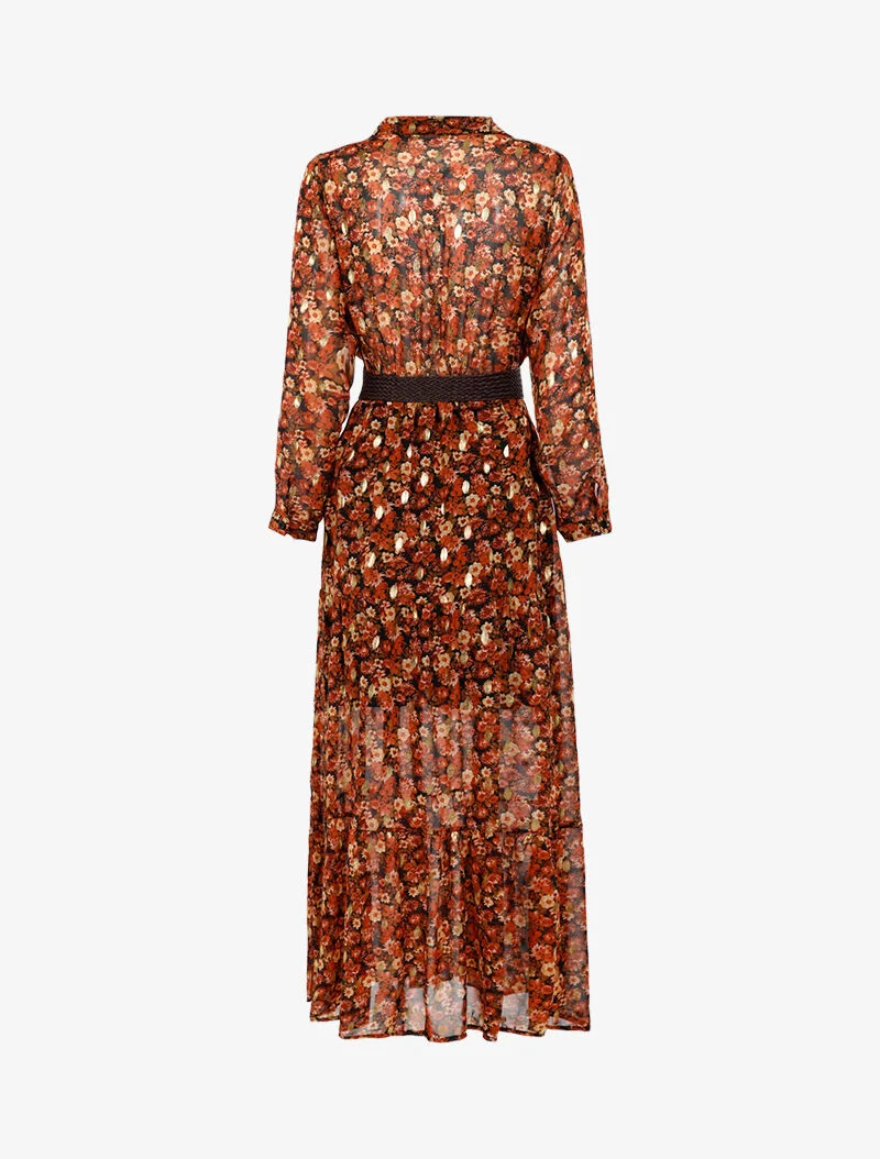 Robe bohème imprimé fleurs des champs - ocre